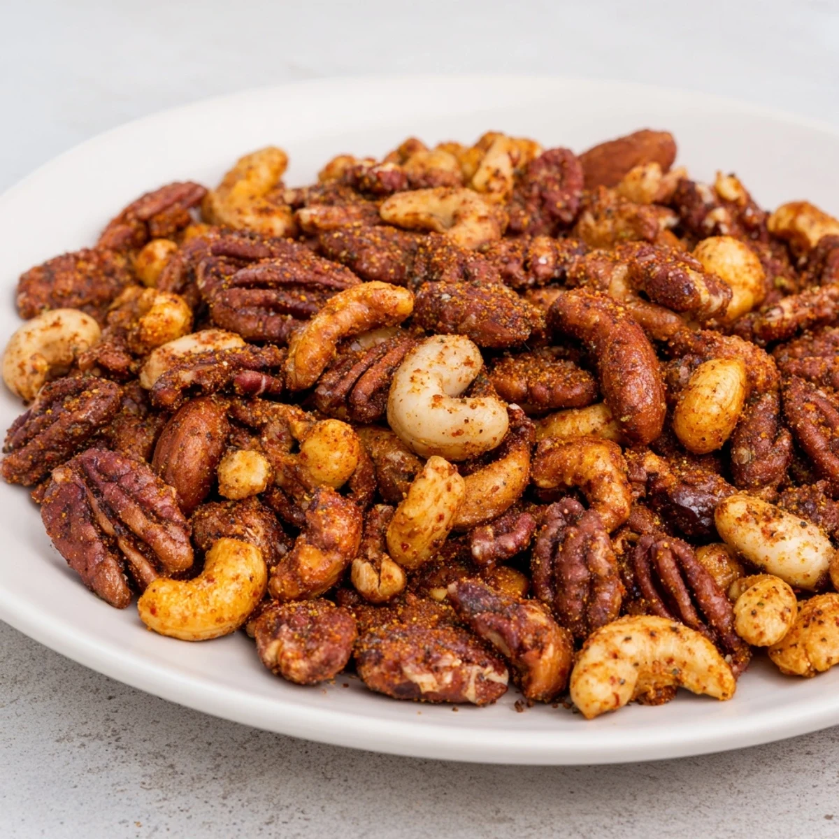 Hearty Creole Spiced Nuts baked on a parchment-lined tray, emitting a smoky aroma, ideal for Southern snacking or parties.