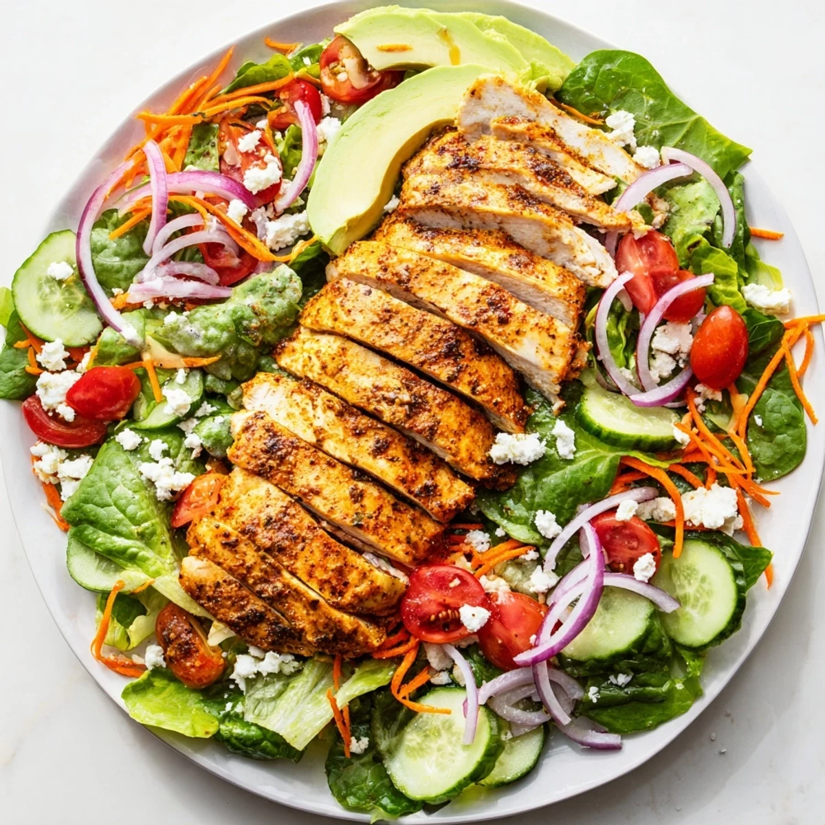 Healthy Chicken Meal Prep Salad with avocado, carrots, and herbs for easy lunches.