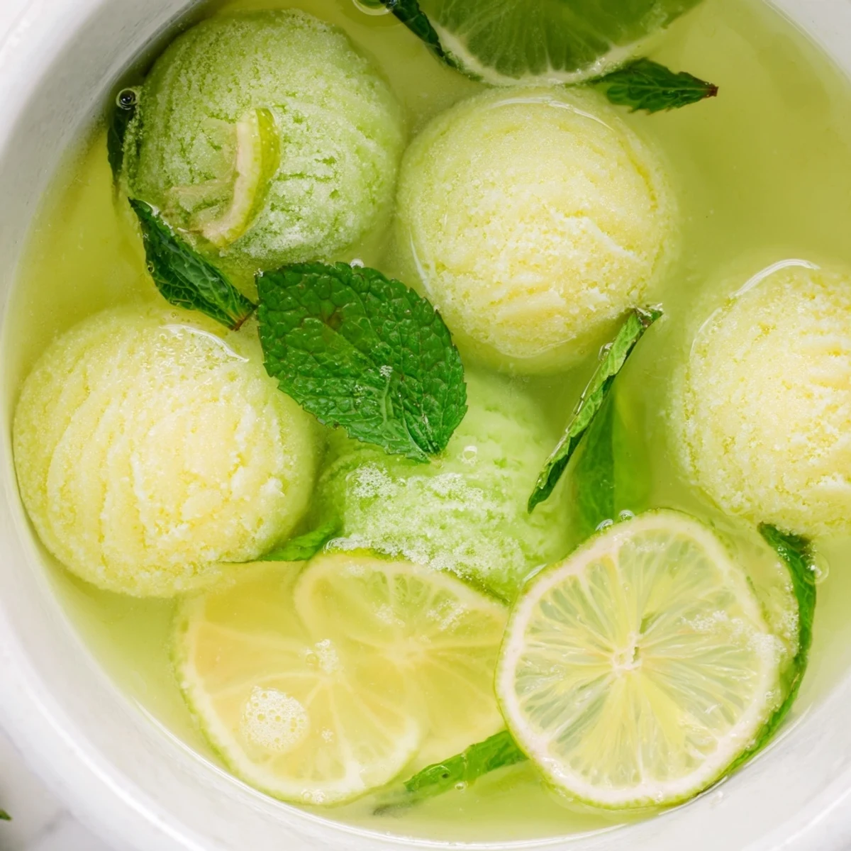 Serving Green Lime Sherbet Punch in chilled glasses, showing its creamy texture and bright bubbles, perfect for summer parties and bridal showers.  