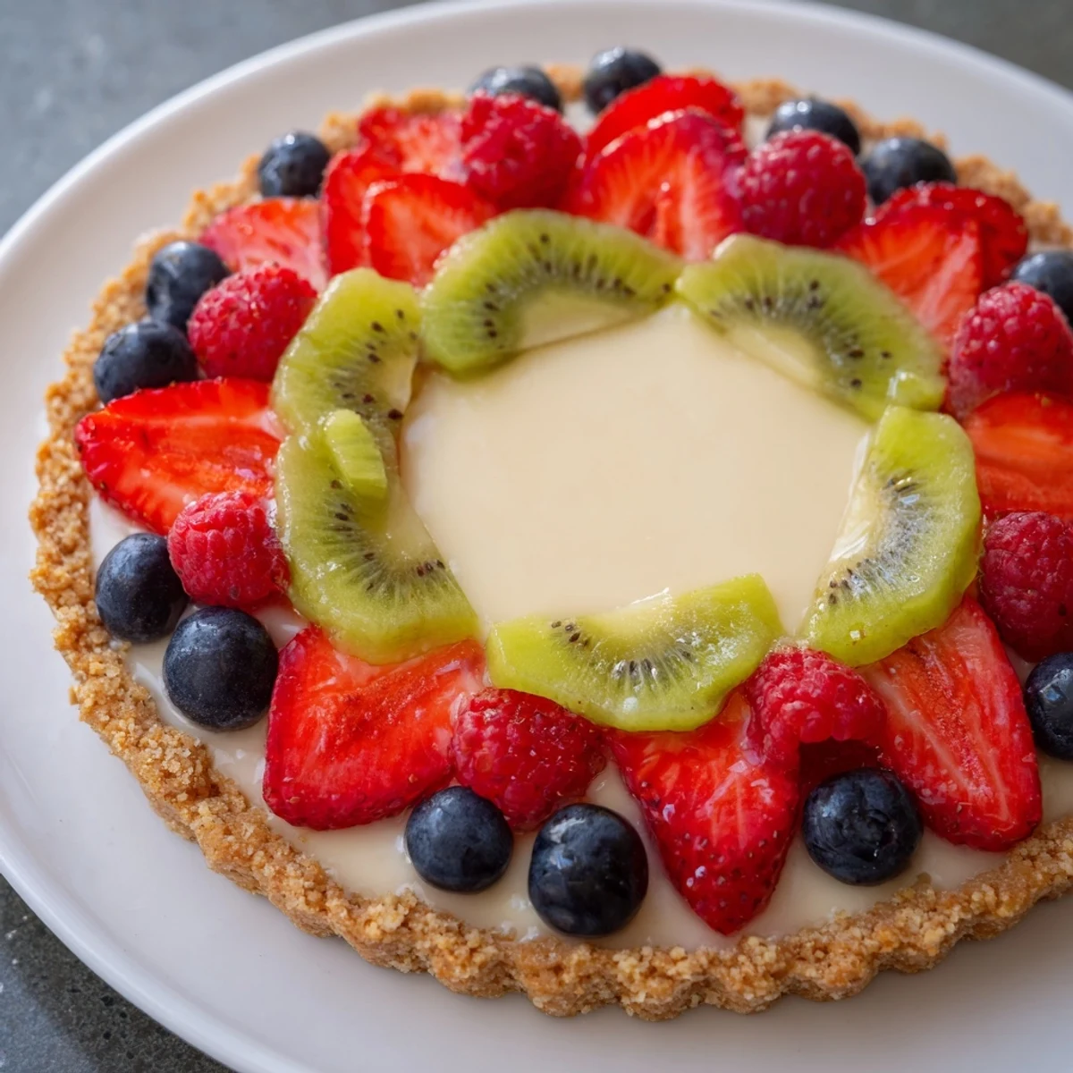 Valentine Fruit Tart with golden, crisp crust is plated with a glass of sparkling rosé, perfect for a romantic dessert spread. 