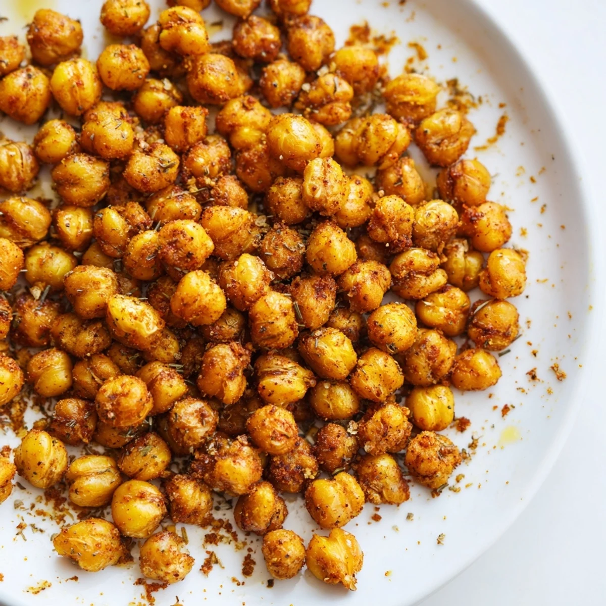 Golden, crispy Cajun Spiced Roasted Chickpeas spill from a skillet, emitting a warm, smoky aroma that promises bold flavor and crunch.