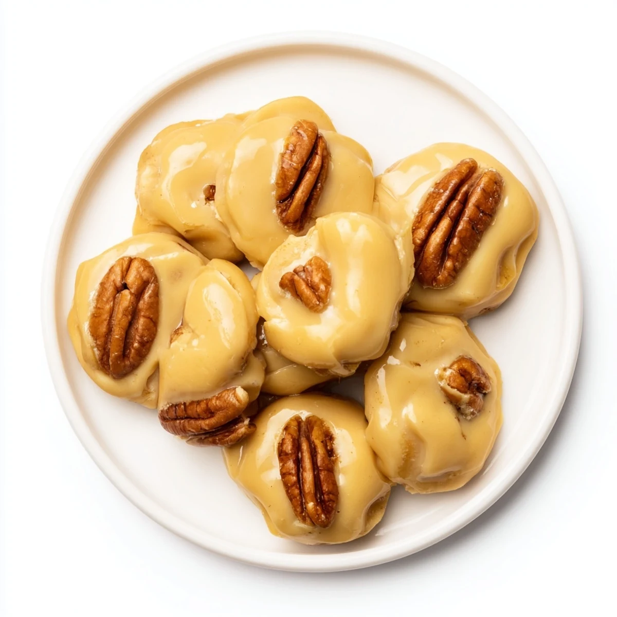Freshly made Mardi Gras Pecan Pralines with Cream cooling on parchment paper, showcasing their rich, buttery texture and toasted pecans.