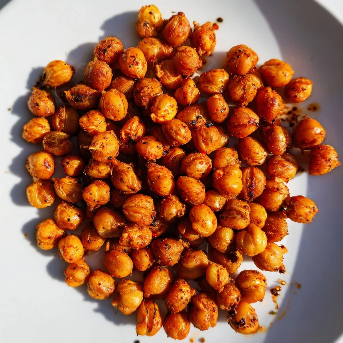 Golden-brown Cajun Spiced Roasted Chickpeas with Paprika spill from a mixing bowl onto a rustic wooden table.