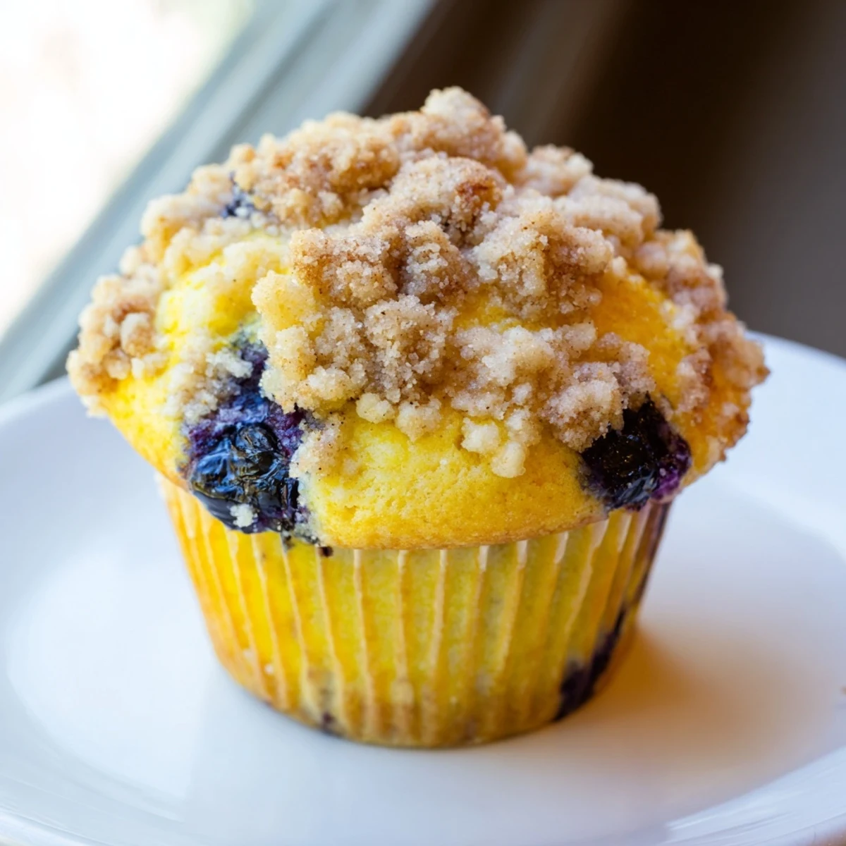 Freshly baked Lemon Blueberry Muffins with Streusel cooling on a wire rack, showcasing golden crumb tops and juicy berries.