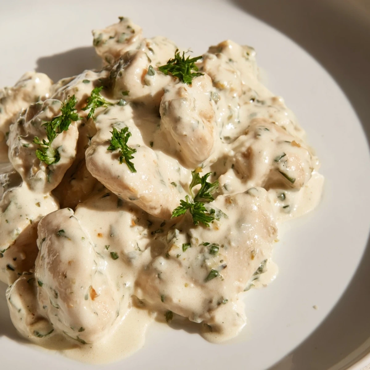 Golden brown chicken breasts simmering in a creamy, garlicky Boursin cheese sauce, garnished with fresh parsley. This Creamy Boursin Chicken is a comforting weeknight dinner.