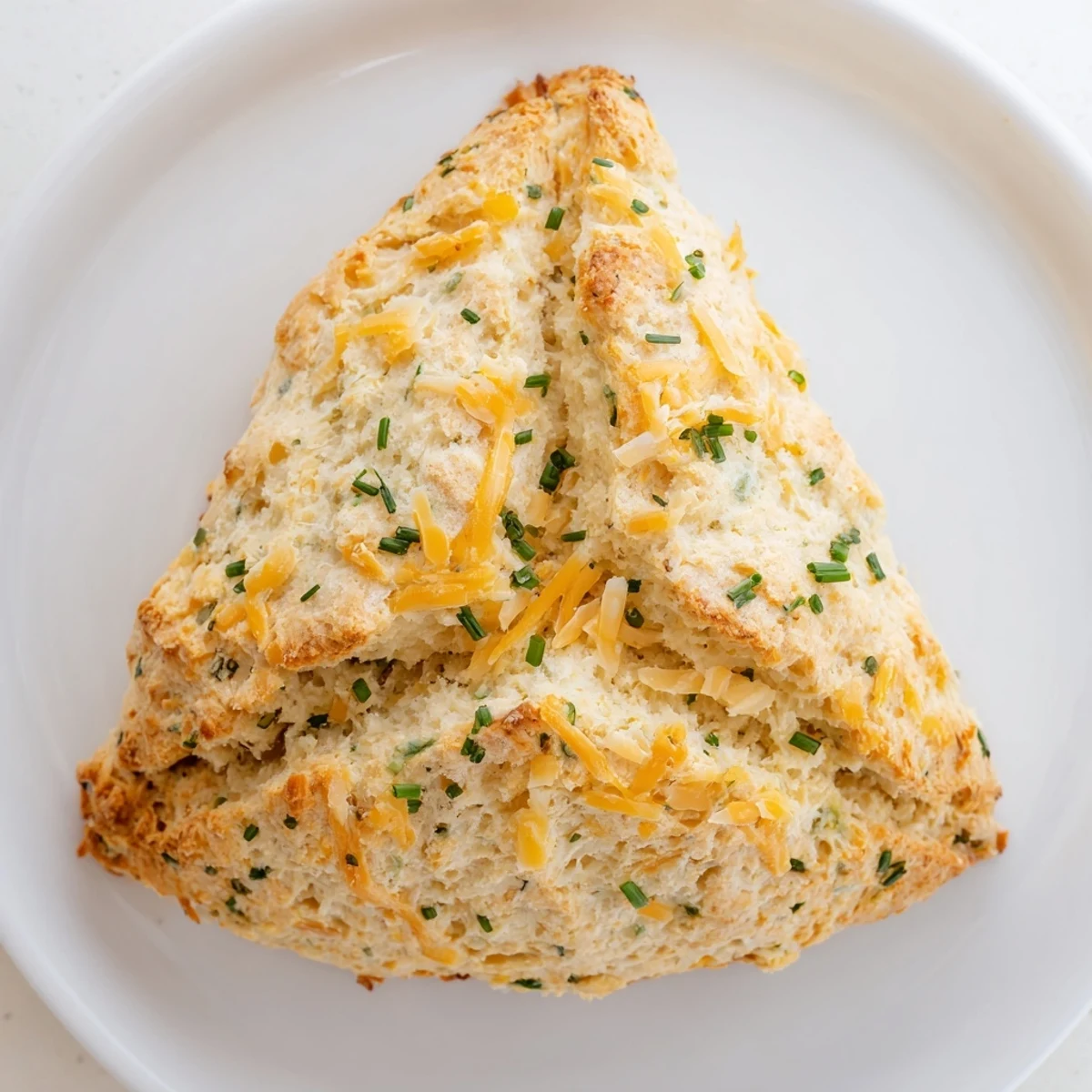 Slices of Savory Herbed Cheddar Irish Soda Bread show a moist, tender crumb flecked with green herbs and melted cheddar.