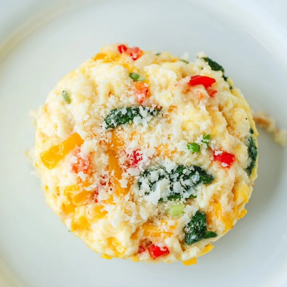 Golden-brown Cottage Cheese Egg Bites filled with spinach and bell peppers on a cooling rack.