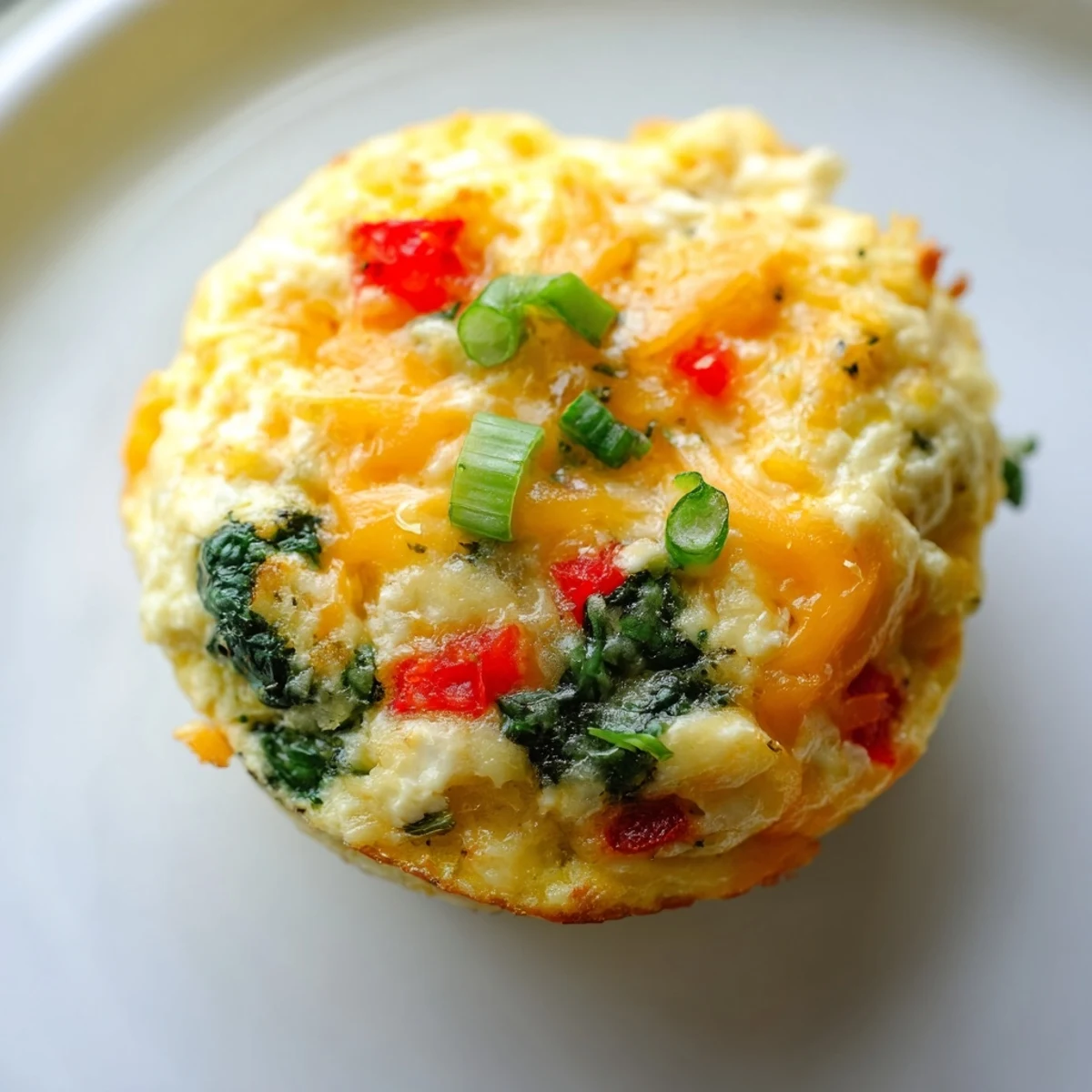 Close-up of fluffy Cottage Cheese Egg Bites with melted cheese and green onions.