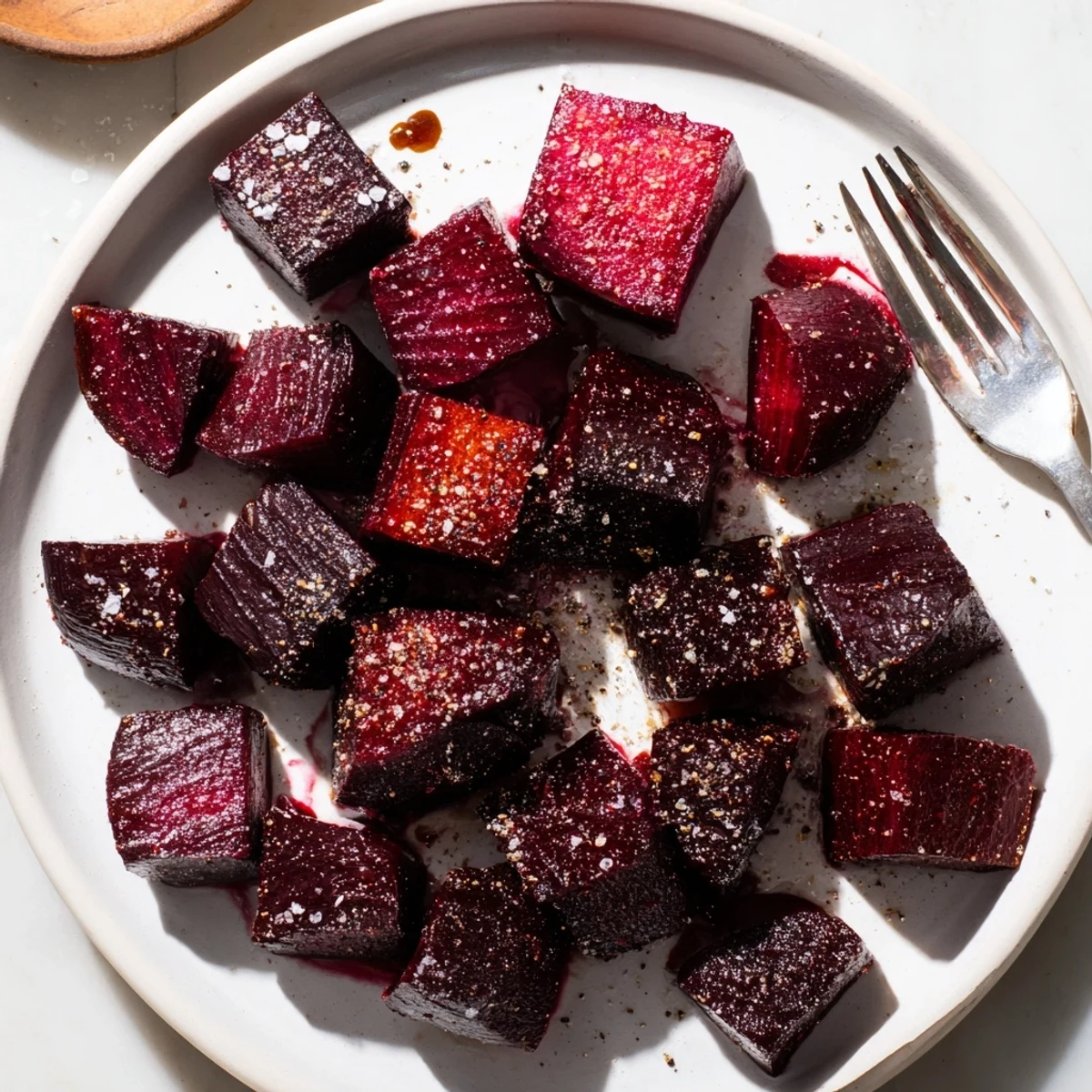 A close-up of tender, ruby-red Easy Roasted Beets highlights their sweet, earthy flavor, perfect for pairing with grilled chicken or fish at dinner.