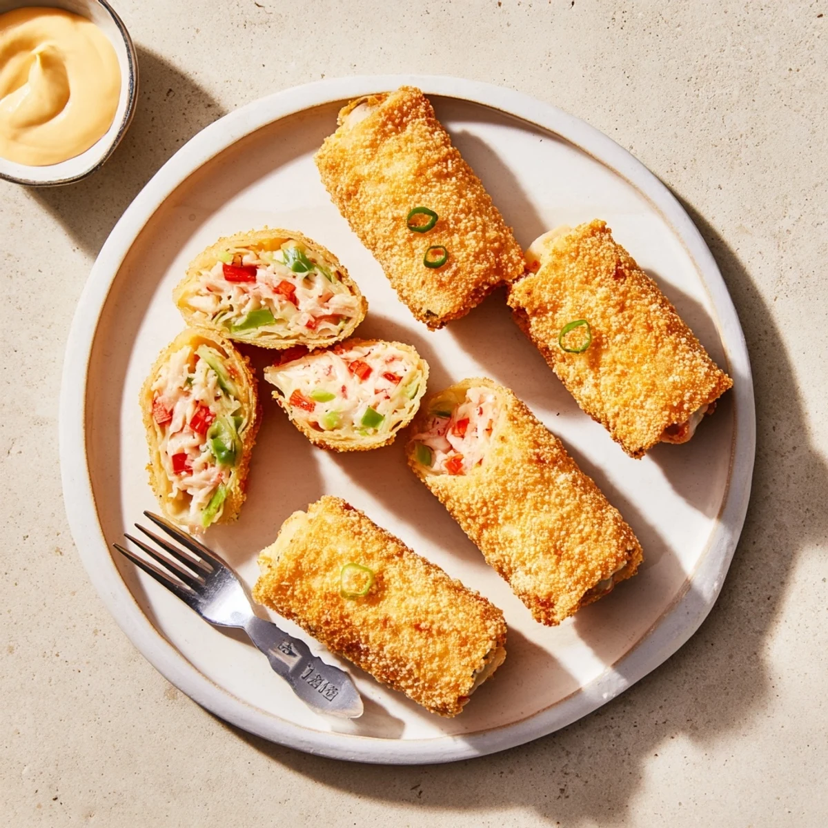 Homemade Crab Cake Egg Rolls with a spicy kick, perfect for a party snack or family dinner appetizer.