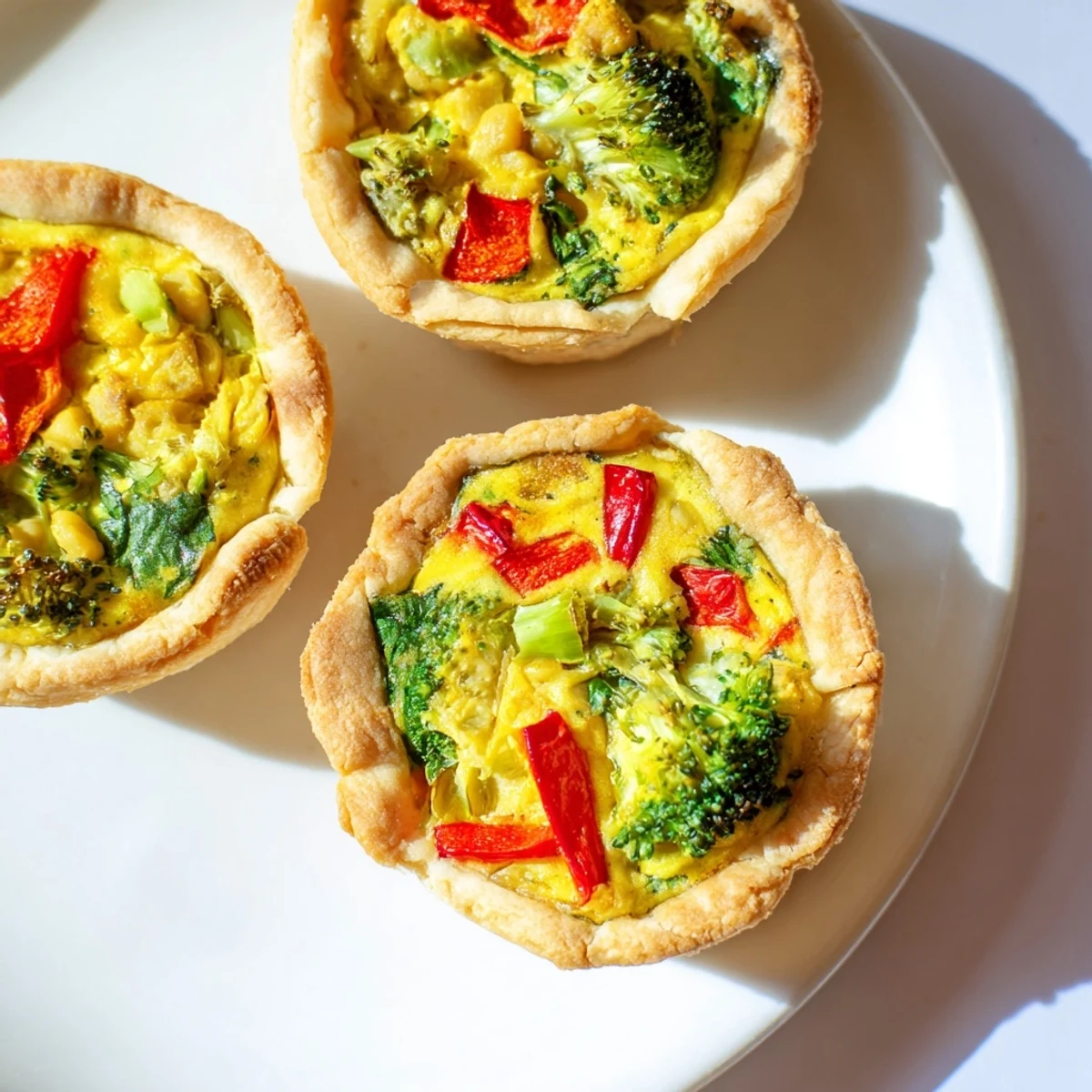 Freshly baked vegan mini quiches served warm on a plate with a side of mixed greens for brunch.
