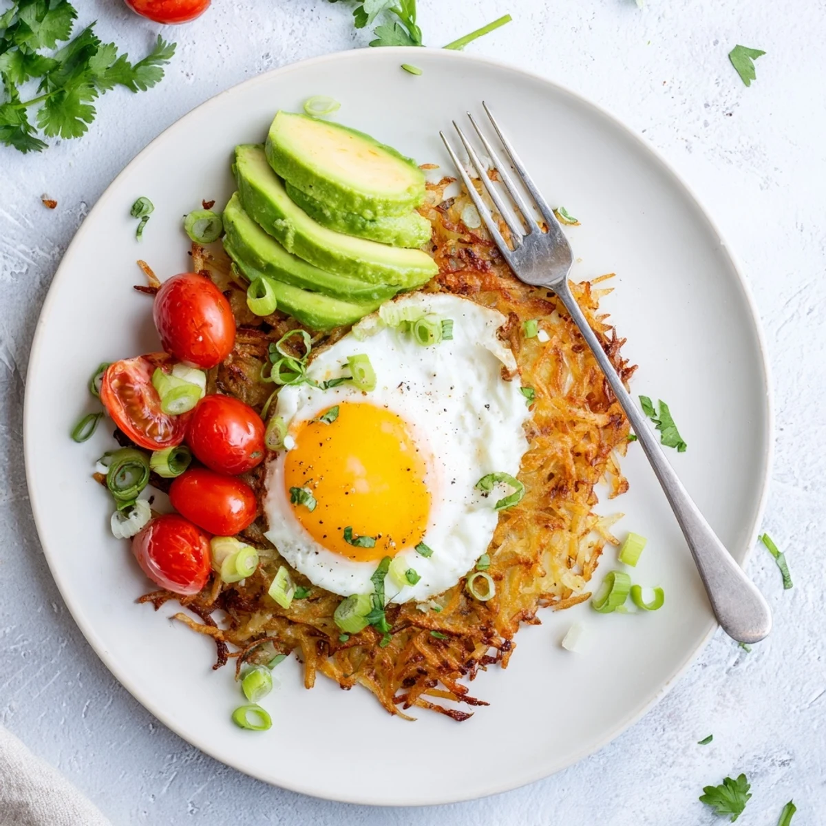 Easy American breakfast recipe featuring fluffy eggs, crispy hash browns, and creamy avocado, ready to serve in under 35 minutes.