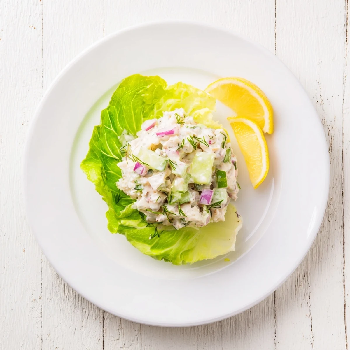 A refreshing bowl of lump crab salad with chives and lemon wedges, ready for a light lunch on a sunny patio.