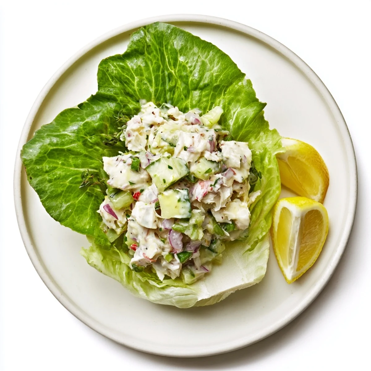 Tender crab meat tossed in a tangy dressing with diced red onion and parsley, presented on mixed salad greens.