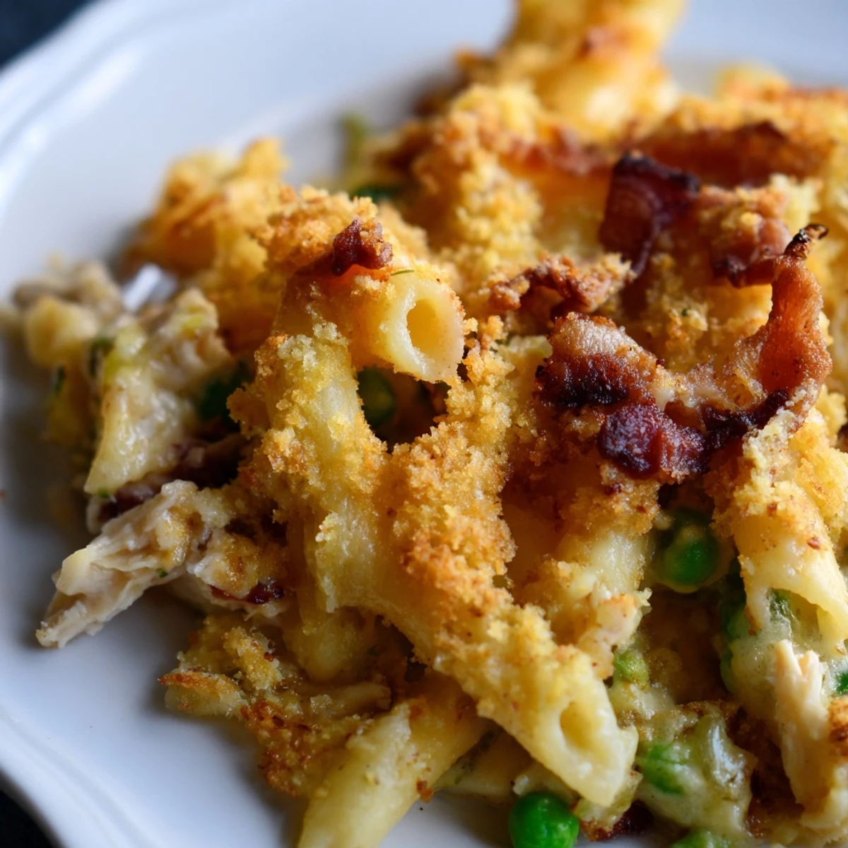 Golden, bubbly Crazy Good Casserole emerges from the oven with melted cheese and crispy panko topping.
