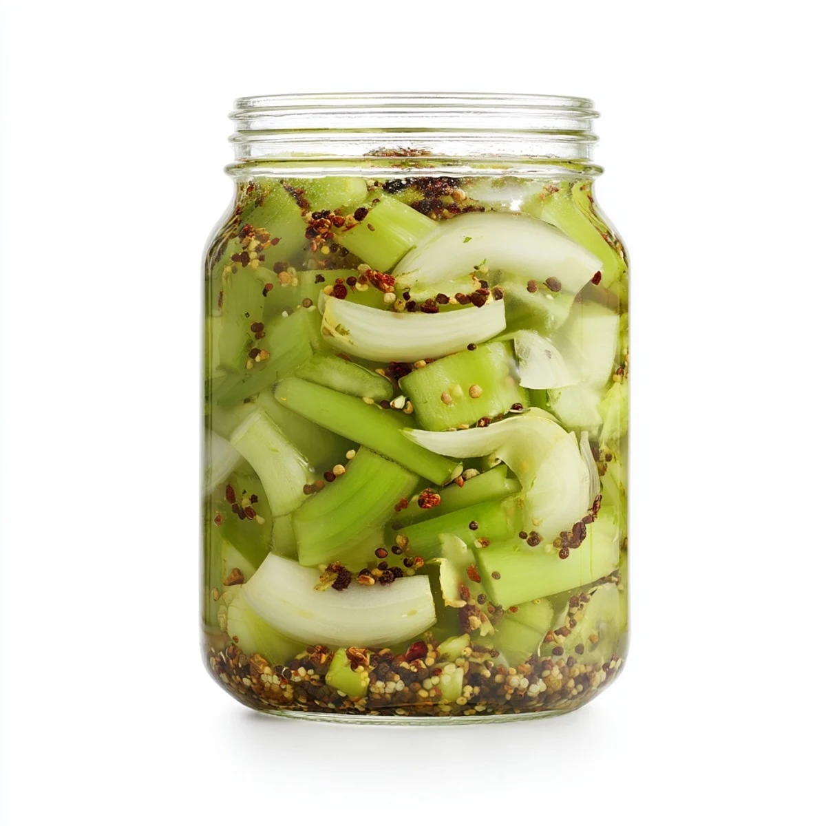 Quick Pickled Celery offers a tangy, crisp bite, with celery and shallots in a bright brine, perfect for garnishing Bloody Marys.