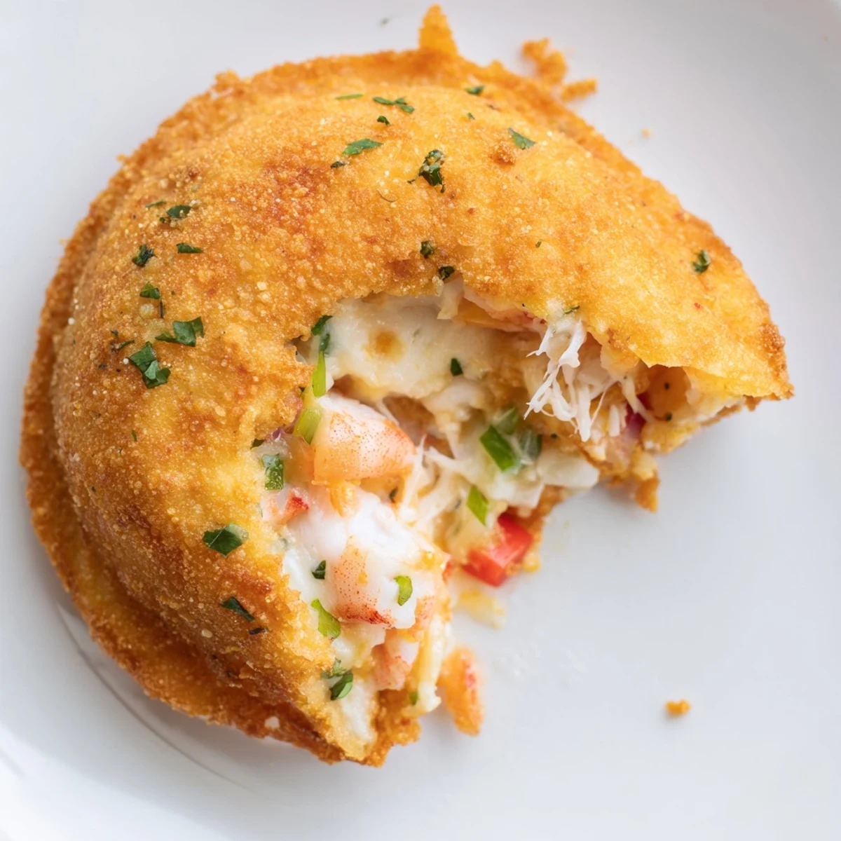 Golden fried Cheesy Seafood Tortilla Bombs with a cheesy seafood filling, perfect party appetizer.