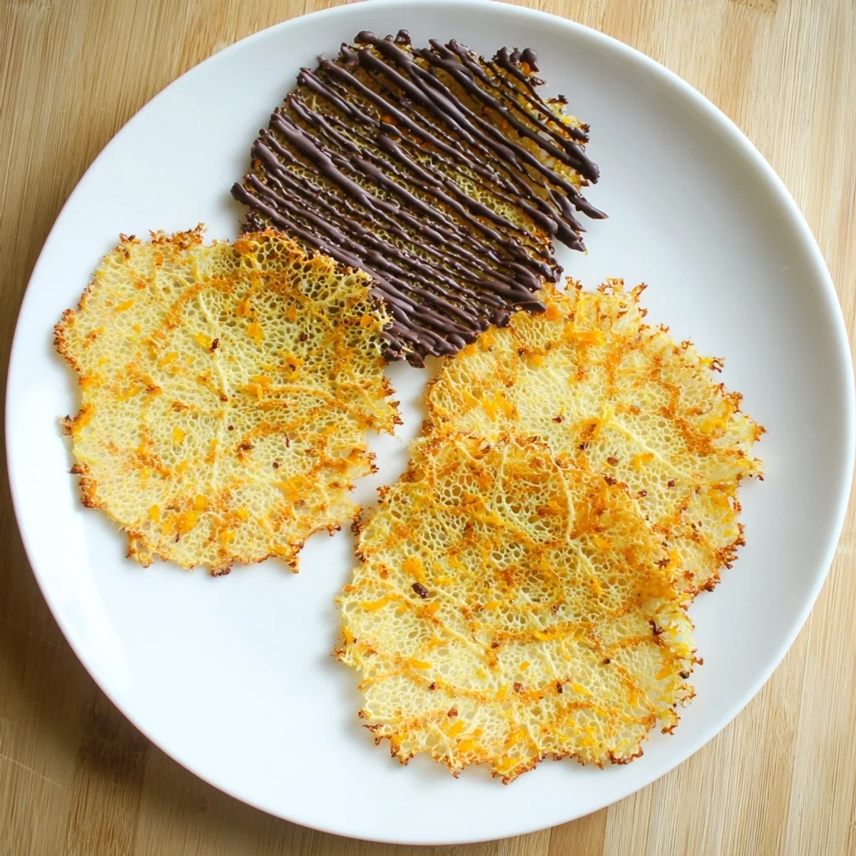 Thin brittle orange zest cookies cooling on wire rack showing their characteristic lacy pattern