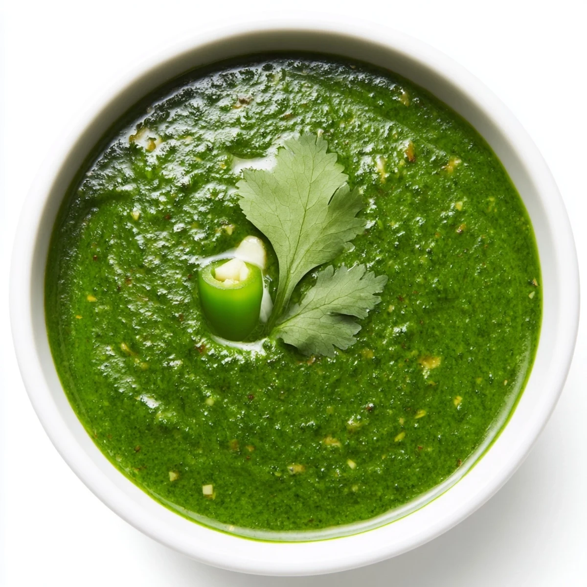 Glossy bright green Thai cilantro sauce drizzled over grilled chicken with fresh herb garnish