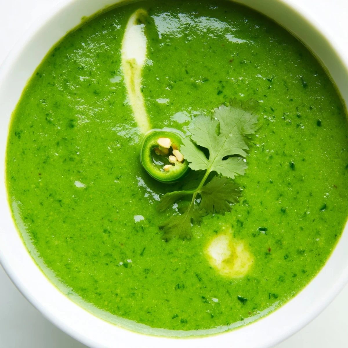 Creamy Thai cilantro sauce in glass jar with spoon ready for serving dinner