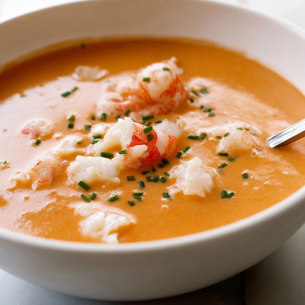 French-style seafood bisque with succulent lump crab and pink shrimp garnished with fresh chives