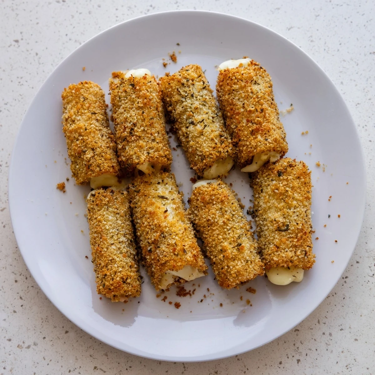 Homemade crispy cheesy roll ups arranged on white platter perfect for party appetizer serving
