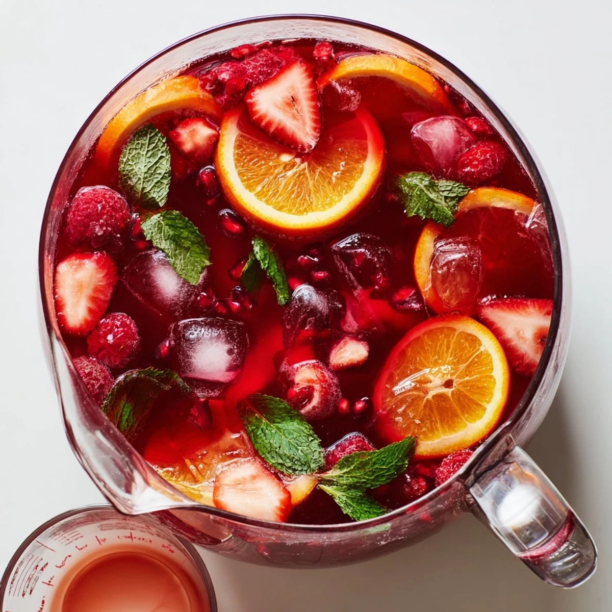 Vibrant Love Potion Punch in crystal glasses garnished with fresh raspberries and orange slices