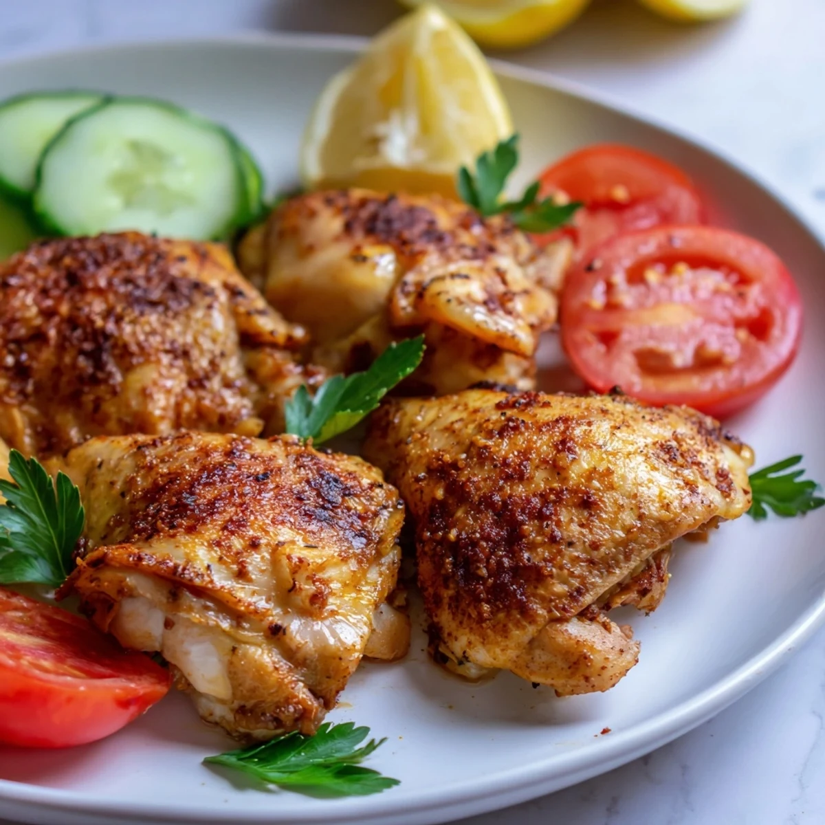 Beautifully plated Lebanese chicken featuring aromatic Middle Eastern spices and colorful fresh toppings