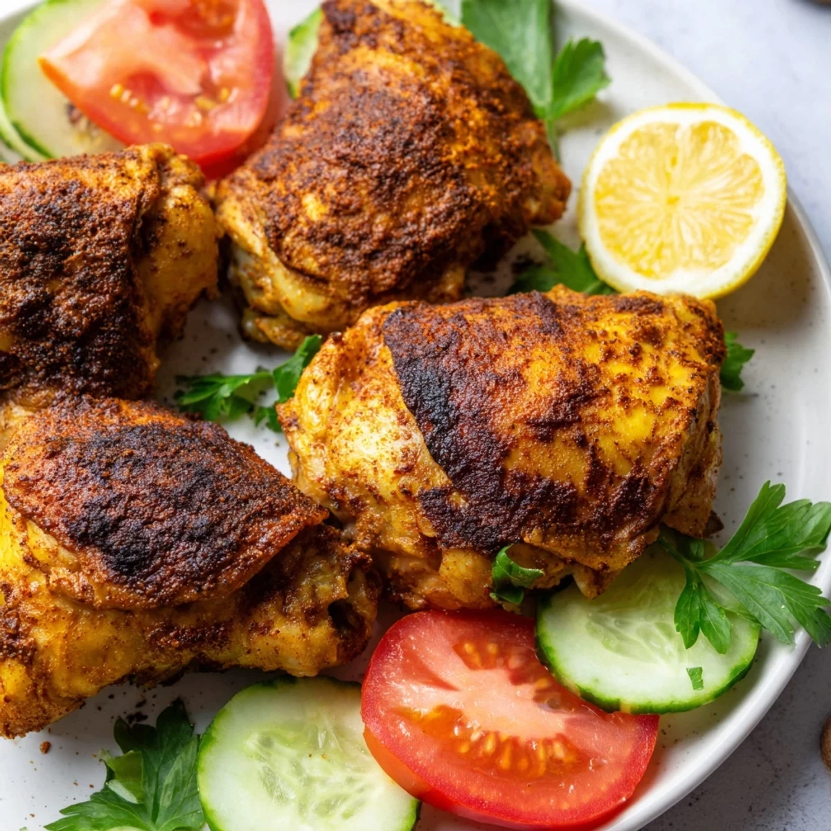 Juicy spiced Lebanese chicken served alongside creamy herby yogurt sauce and lemon wedges