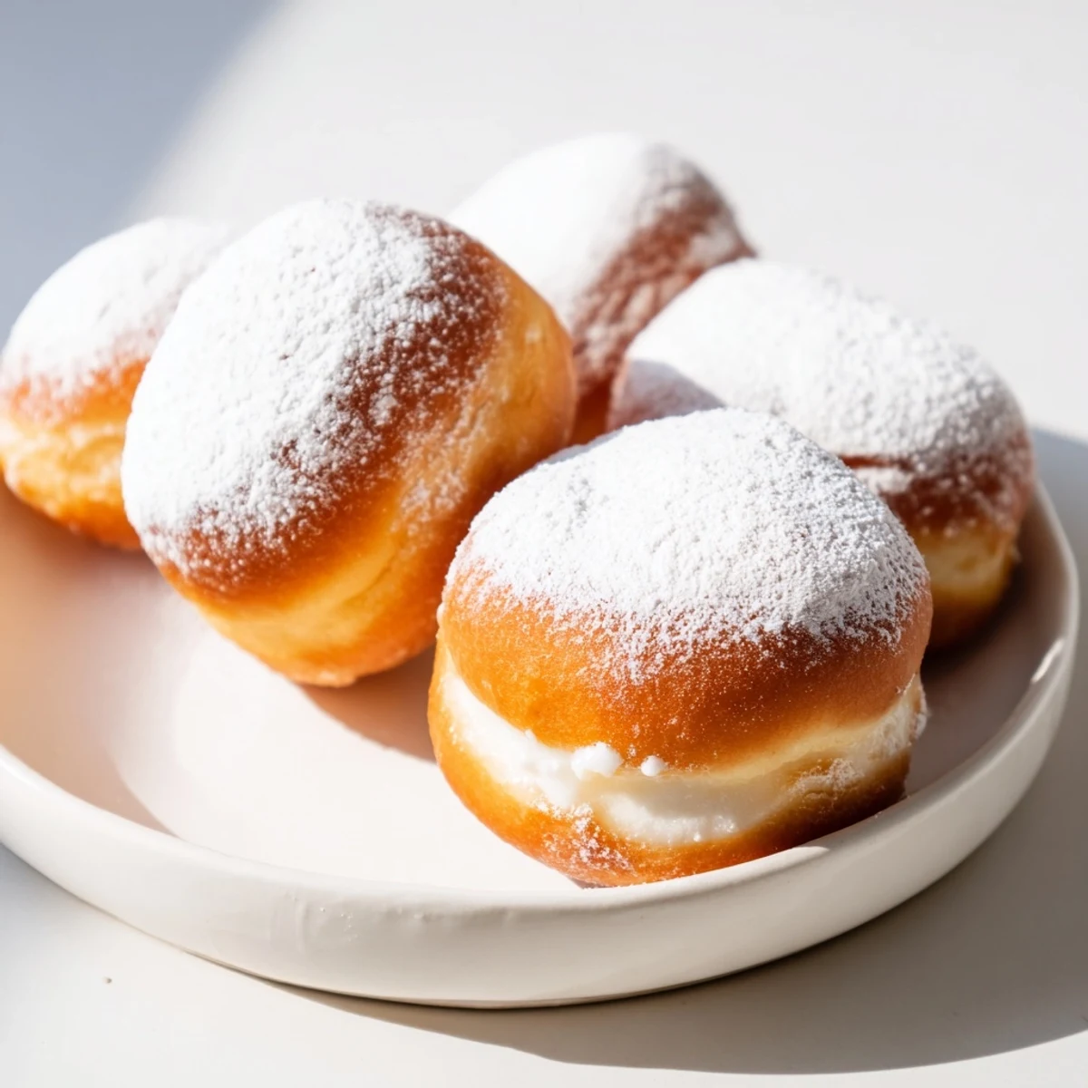 Close-up of Korean milk cream donut showing fluffy texture and generous cream filling