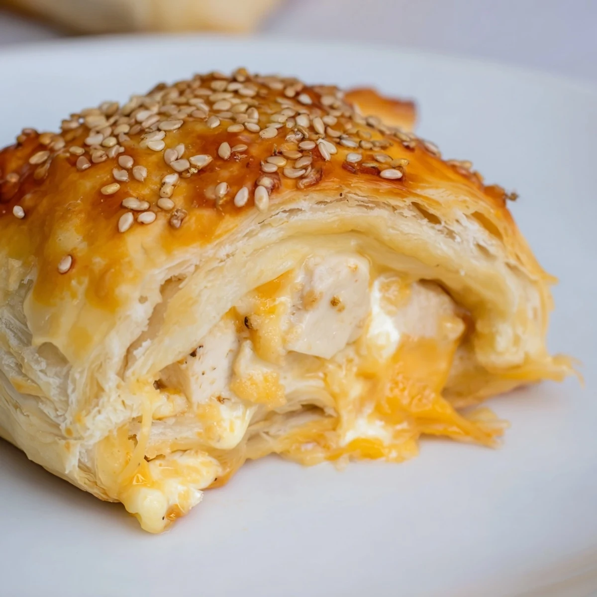 Homemade cheesy chicken pockets with melted cheese and tender chicken filling in golden dough