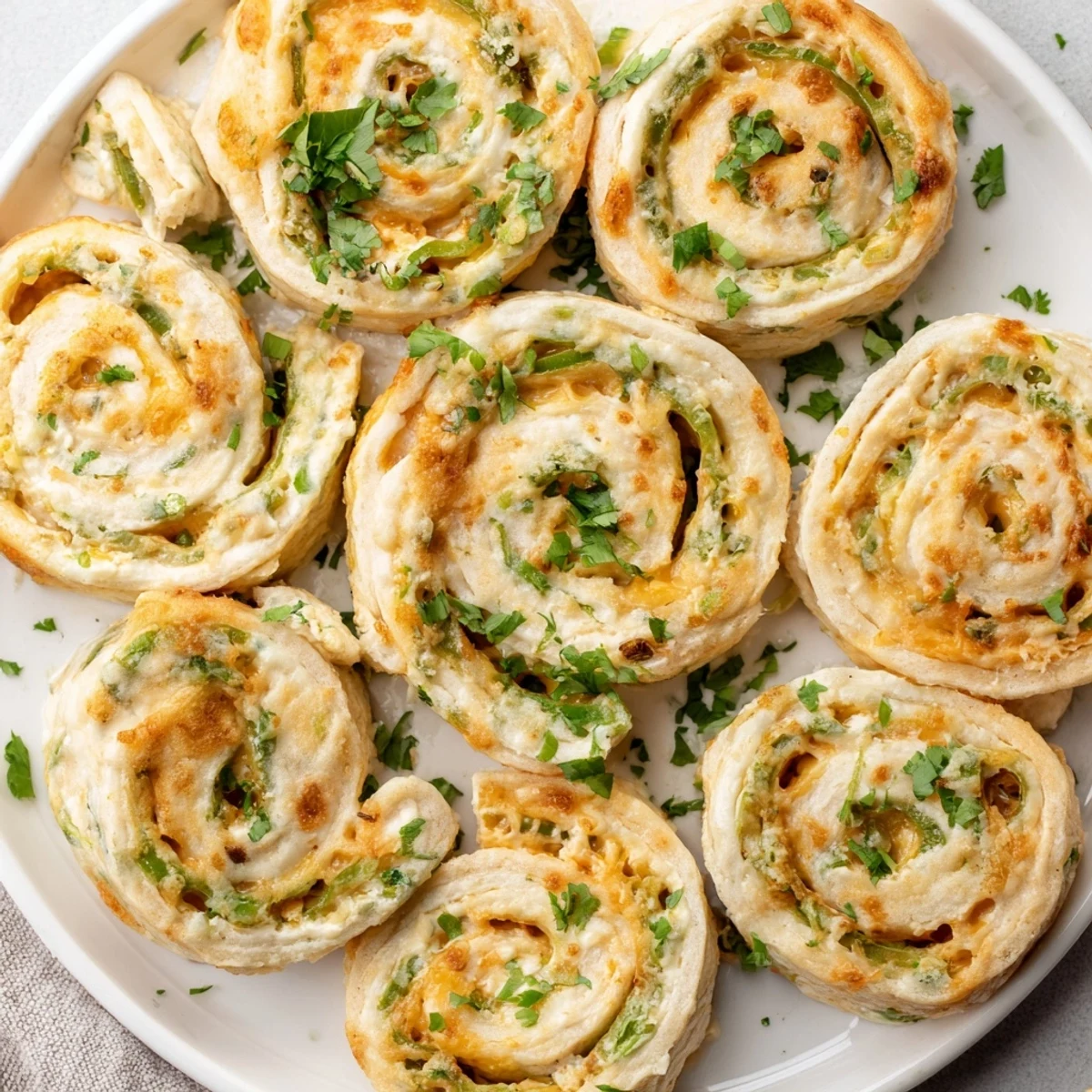 Spicy jalapeno popper pinwheels with melted cheese filling spiral rolled in soft flour tortillas