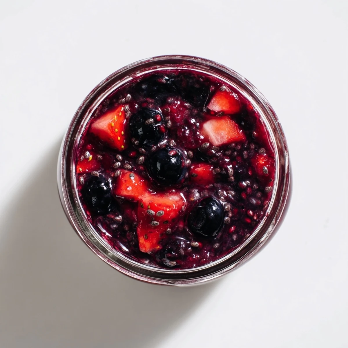 Rich purple easy berry chia seed jam spread generously on golden toasted artisan bread slice