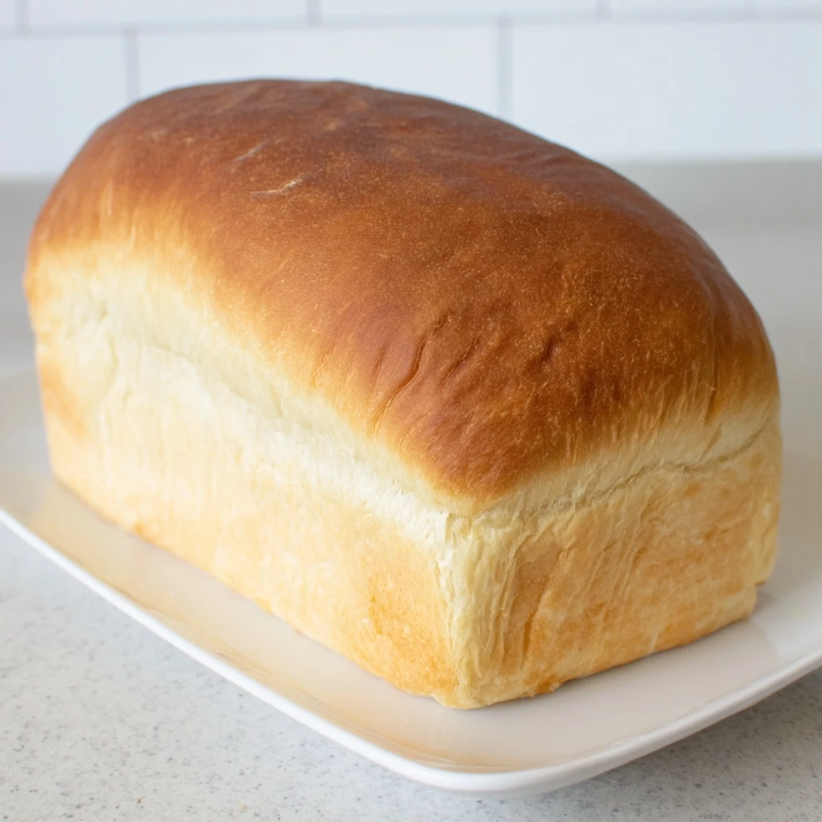 Two pillowy slices of soft Amish white bread perfect for sandwiches or morning toast