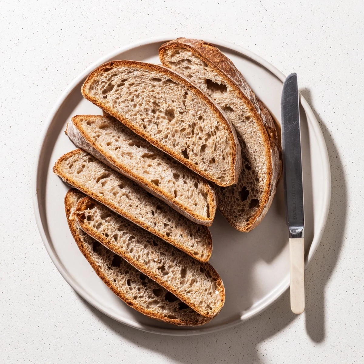 Rustic sourdough bread displaying airy crumb structure and crisp golden baked exterior