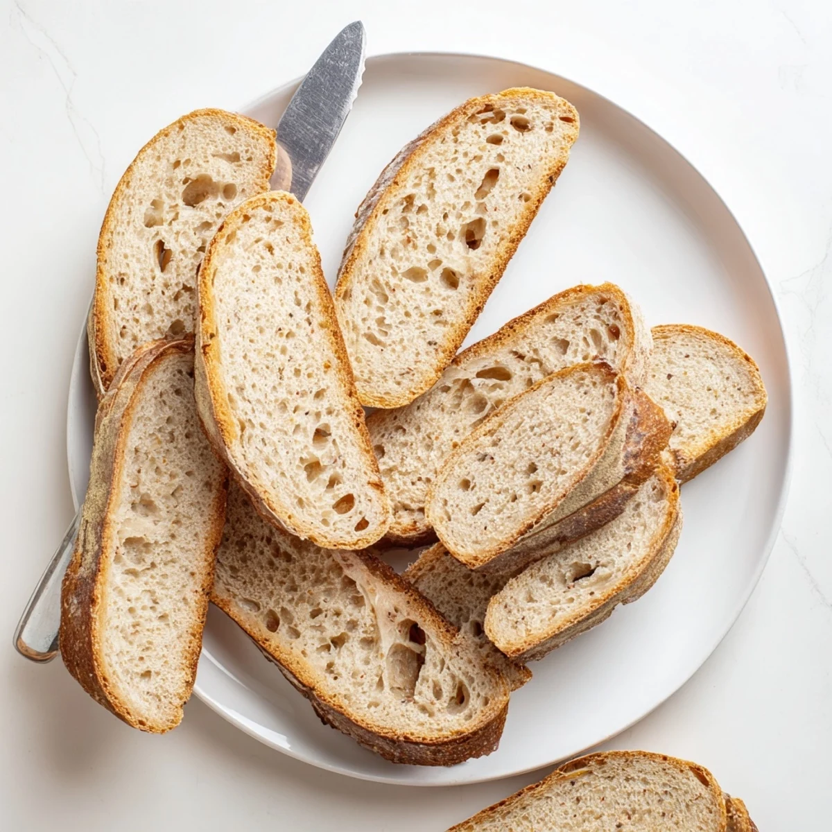 Sliced artisan sourdough bread with tangy flavor and chewy texture, ready to serve