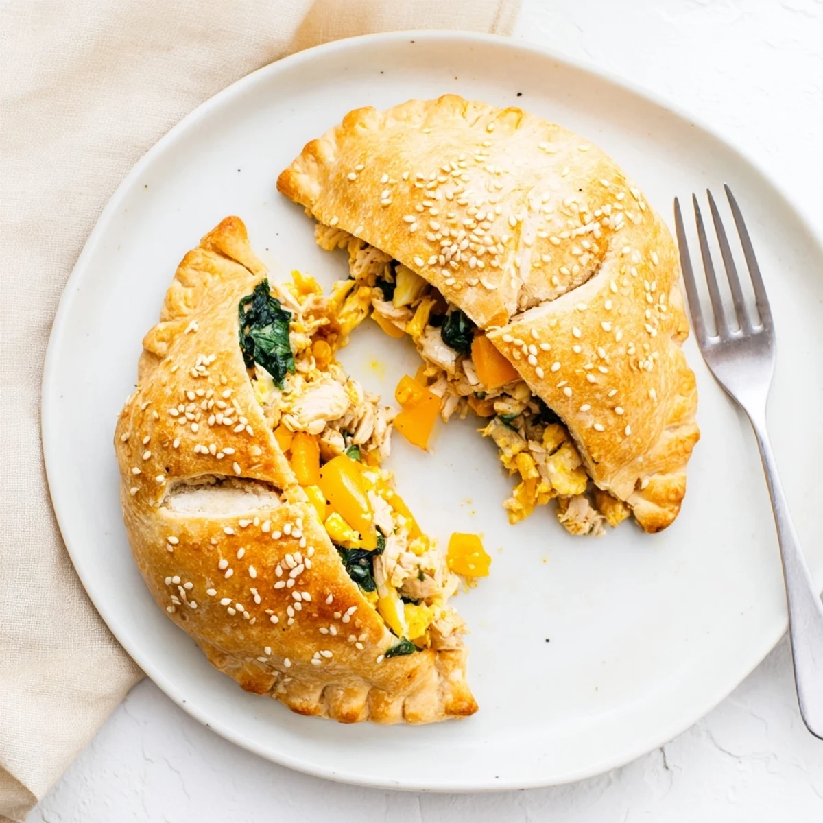 Flaky baked high protein breakfast hot pockets featuring melted cheese and scrambled eggs