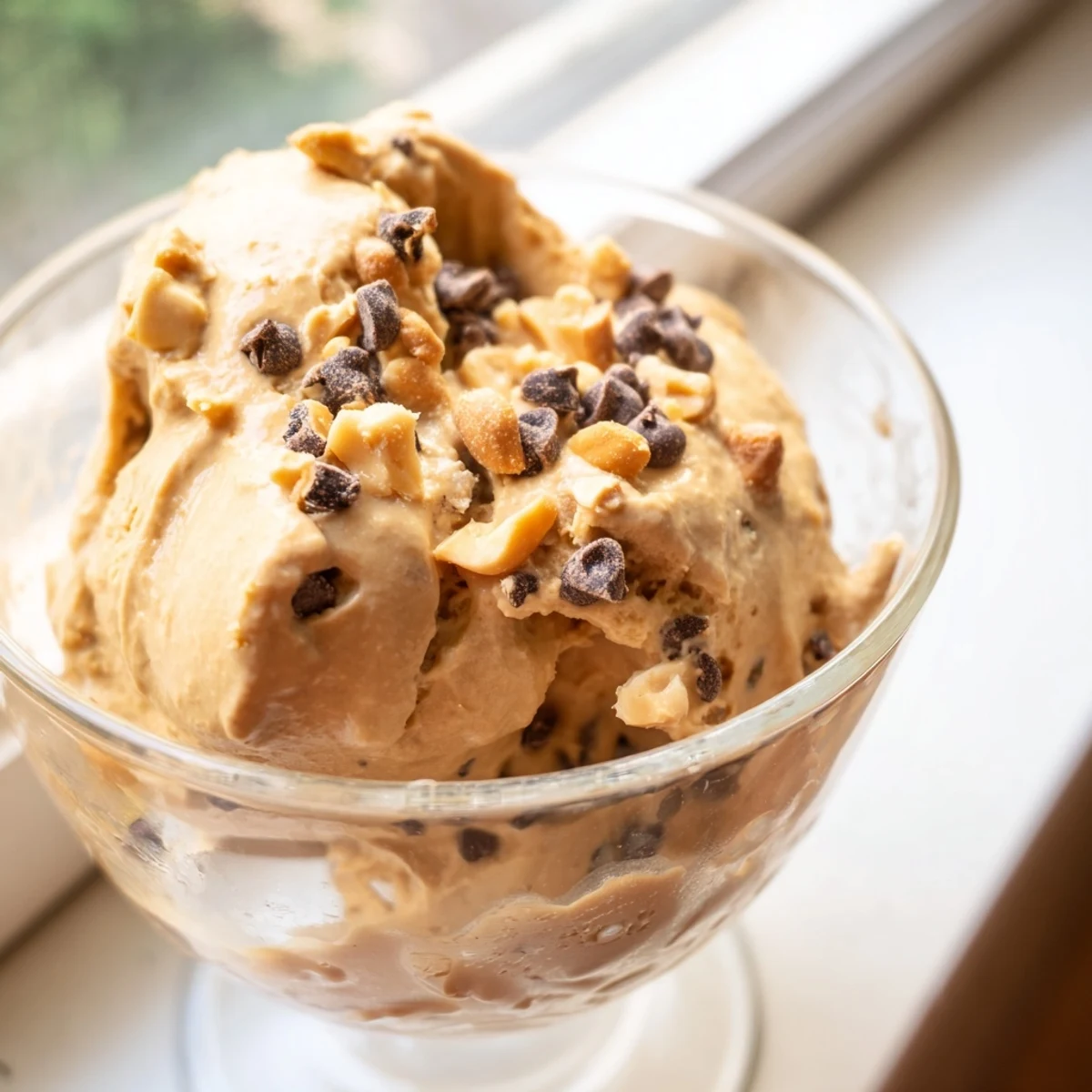 Light and airy peanut butter and Cool Whip mousse served in individual dessert glasses
