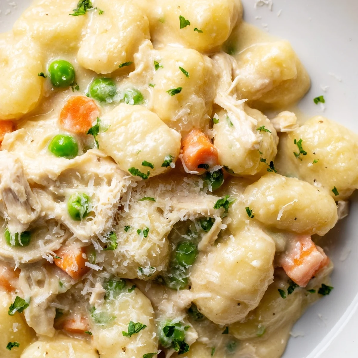One Pot Gnocchi Chicken Pot Pie with tender chicken and vegetables in creamy sauce
