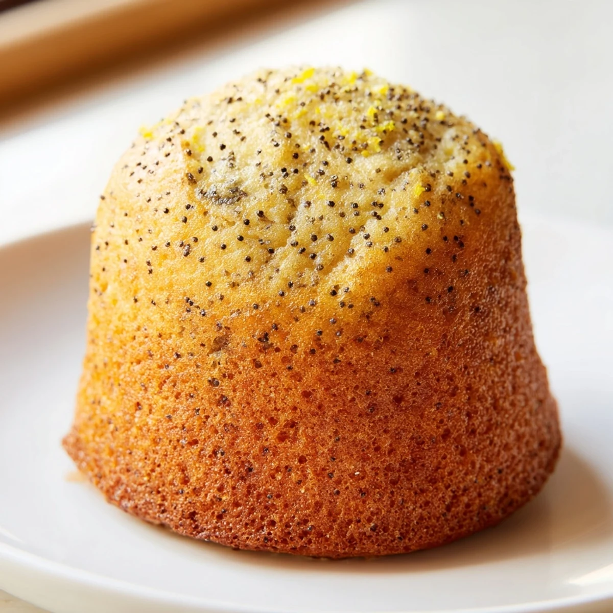 Freshly baked lemon poppy seed muffins with speckled crumbs and bright citrus zest on top