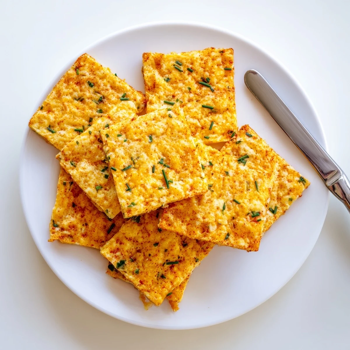 Golden baked cheese and herb cheddar crisps arranged on a parchment-lined baking sheet