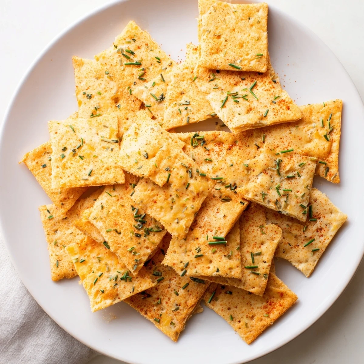 Crispy cheddar cheese and herb snack bites served warm on a rustic platter