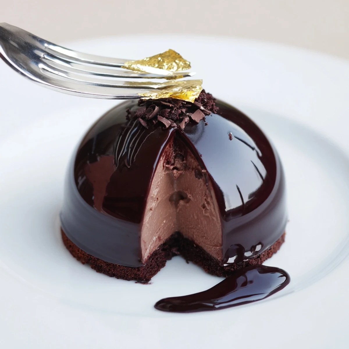 Velvety mascarpone center under sheen — Elegant Chocolate Mascarpone Dome Dessert With Glossy Shells
