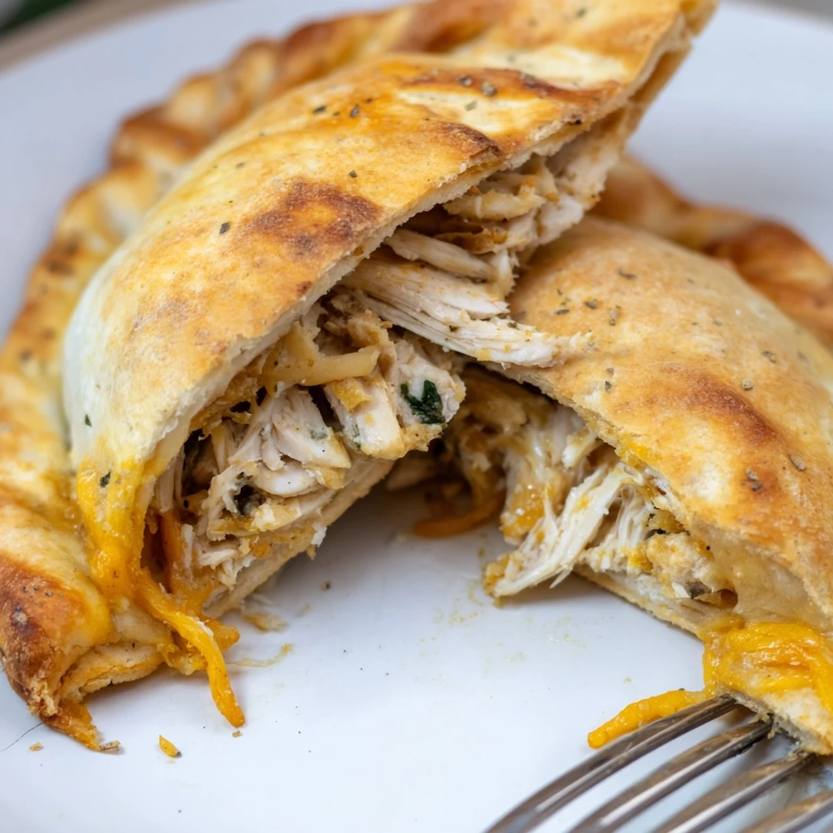 Golden, bubbling Crispy Cheesy Chicken Alfredo Air Fryer Calzones on cooling rack