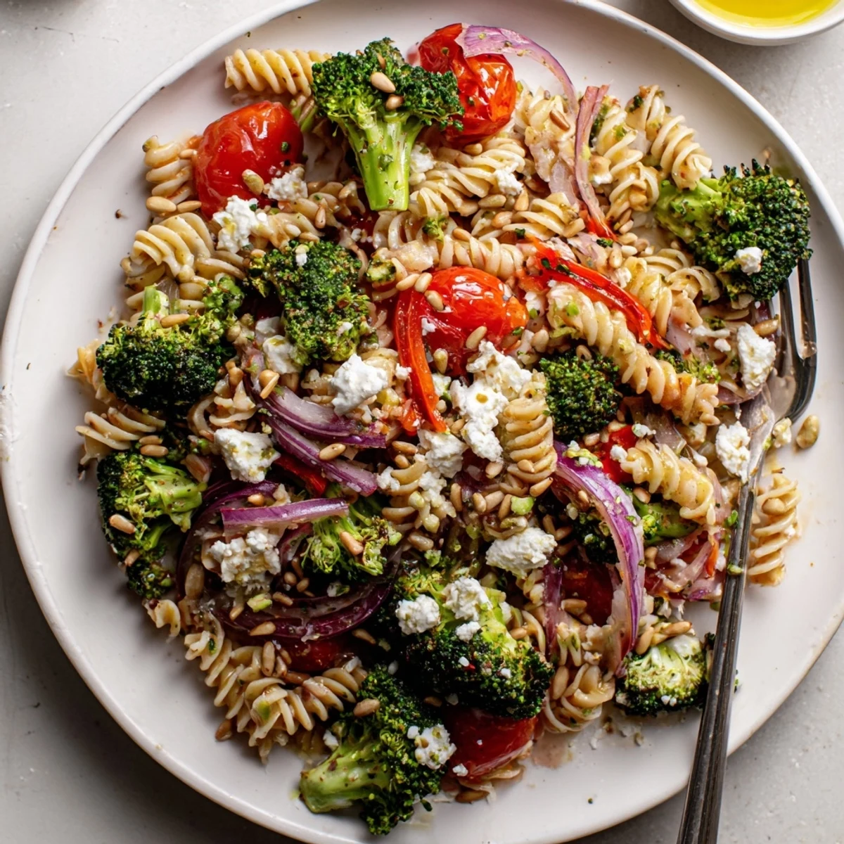 Picnic-ready Broccoli Pasta Salad studded with crunchy sunflower seeds, tangy Dijon dressing.