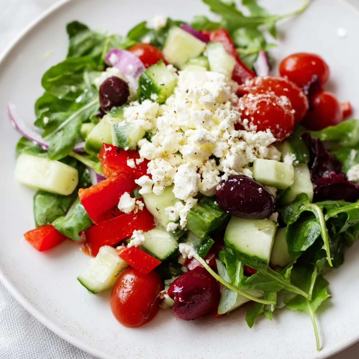 Fresh Salad Recipe tossed with lemony dressing, vibrant tomatoes and crisp greens.