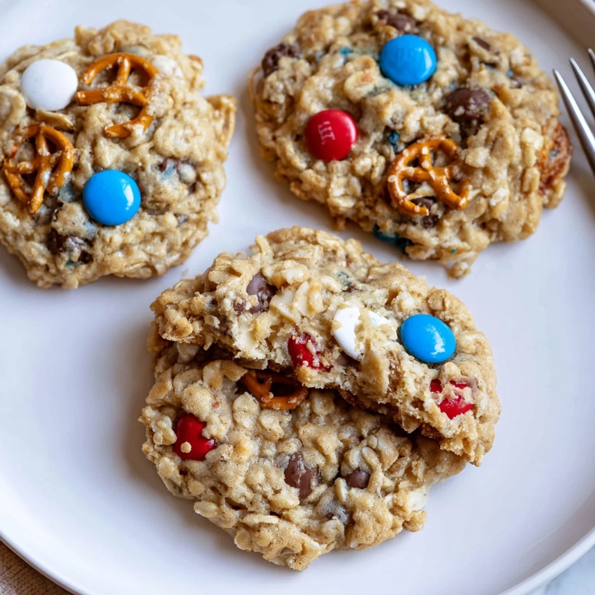 Warm Patriotic Monster Cookies Recipe cooling on rack, gooey centers visible