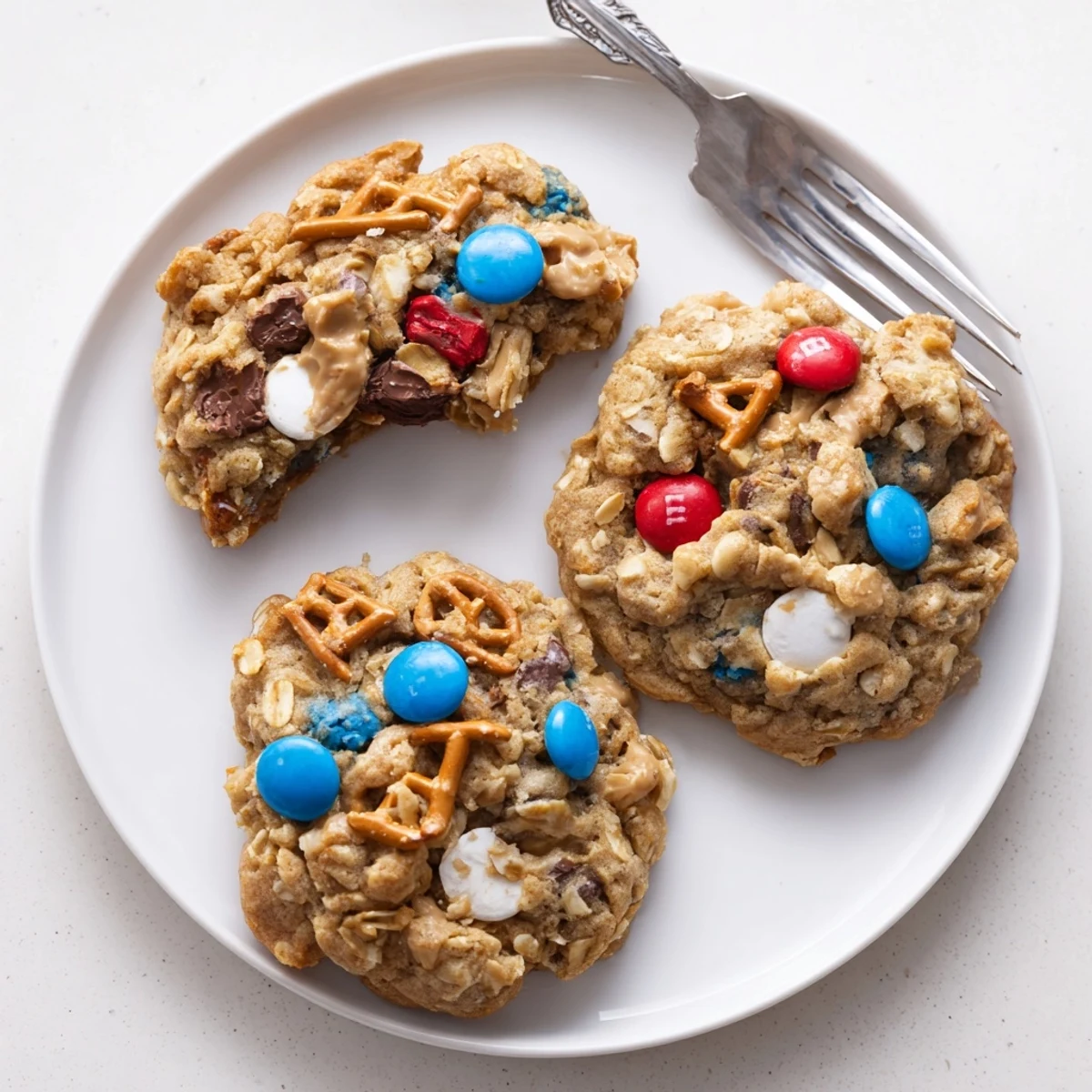 Fresh-baked Patriotic Monster Cookies Recipe on platter, perfect for summer celebrations
