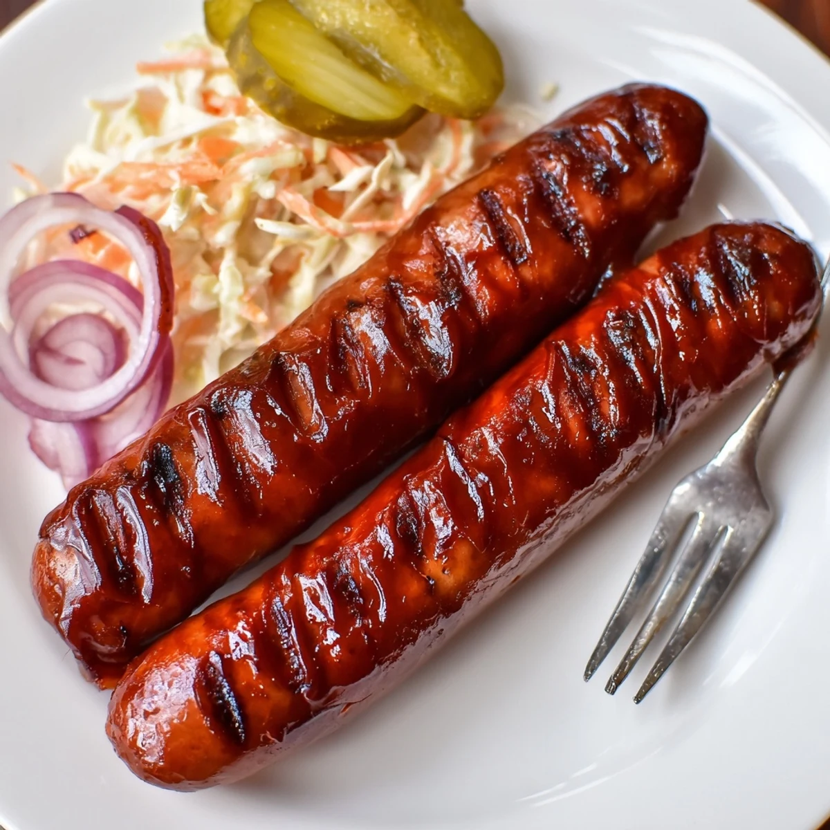 Grilled BBQ Sausage Recipe plated with toasted buns, tangy slaw, backyard vibes