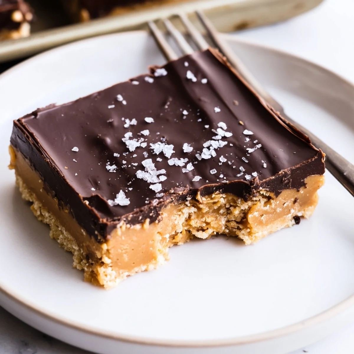 No Bake Peanut Butter Bars with glossy chocolate topping, chilled and sliced